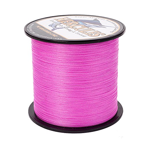 Hercules Braided Fishing Line 1500m 1640yds 6lbs-100lbs Pe Dyneema Superline 4 Strands (Pink 15lb/6.8kg 0.16mm)
