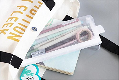 Shuxy 3 Pieces Zipper File Bags Organizer Mesh Zipper Pencil Case Storage Travel Holder Transparent Multipurpose Jewelry Candy Cosmetic Toiletry Stationary Pen Pencil Makeup Bag (Medium)