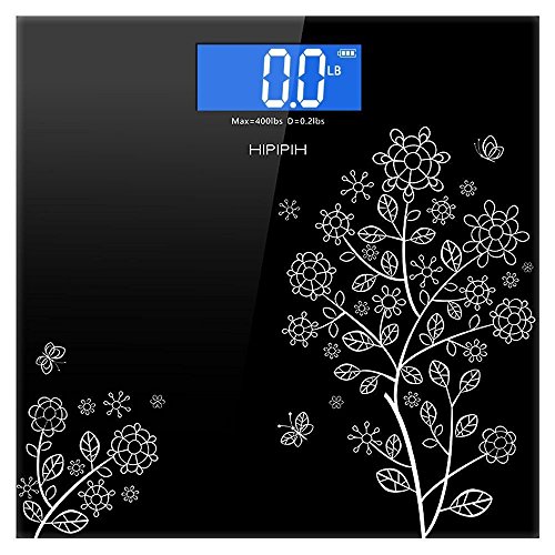 Hippih 400lb / 180kg Electronic Bathroom Scale with Tempered Glass Balance Platform and Advanced Step-On Technology, Digital Weight Scale has Large Easy Read Backlit LCD Display A-002