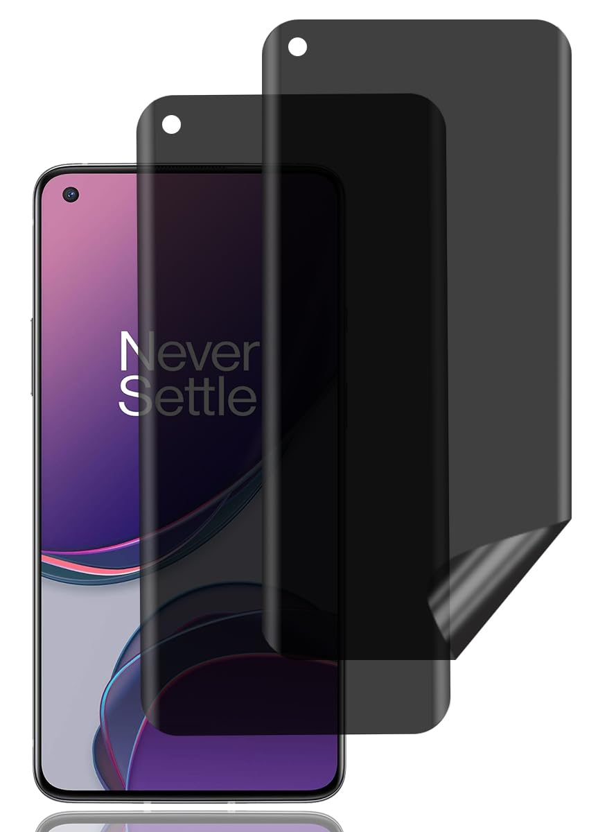Privacy Screen Protector for OnePlus 8T [2 Pack], Anti Spy Screen Protector, Support Fingerprint Unlock, Anti Scratch, Full Coverage, Anti Fingerprint, Anti-Peeping TPU Soft Film for OnePlus 8T