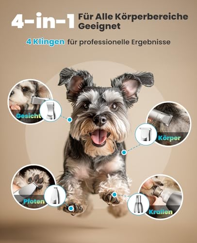 oneisall 4-in-1 Dog Clipper Set, Quiet Paw Trimmer for Dogs, LCD Display Clipper for Cat, Dog, Paw Trimmer & Dog Razor & Claw Grinder for Body, Paws, Eyes, Ears (Silver)