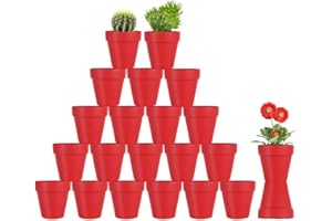 Sderoq 3 Inch Terracotta Pots - 22Pack Clay Flower Pots with Drainage Hole, Succulent Nursery Pot/Cactus Plant Pot. Great for Plants, Crafts, Wedding Favorn, DIY Production (Bright red)