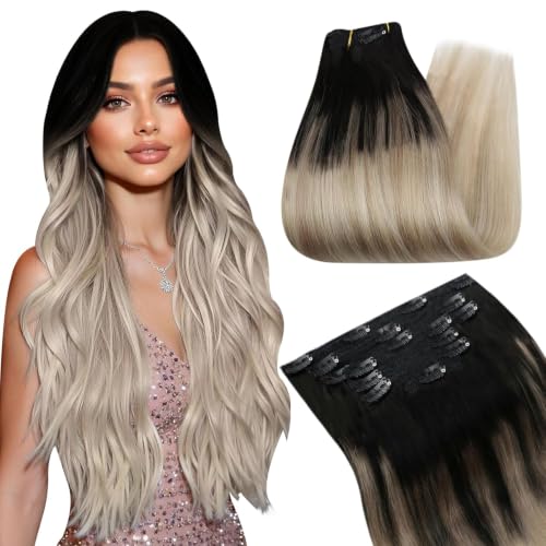 Ugeat Human Hair Clip Extensions Ombre Blonde