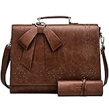 SOSATCHEL Women Briefcase PU Leather Laptop Messenger Shoulder Bag Handbag Fit 15.6 Inch Notebook, Brown (Upgraded)