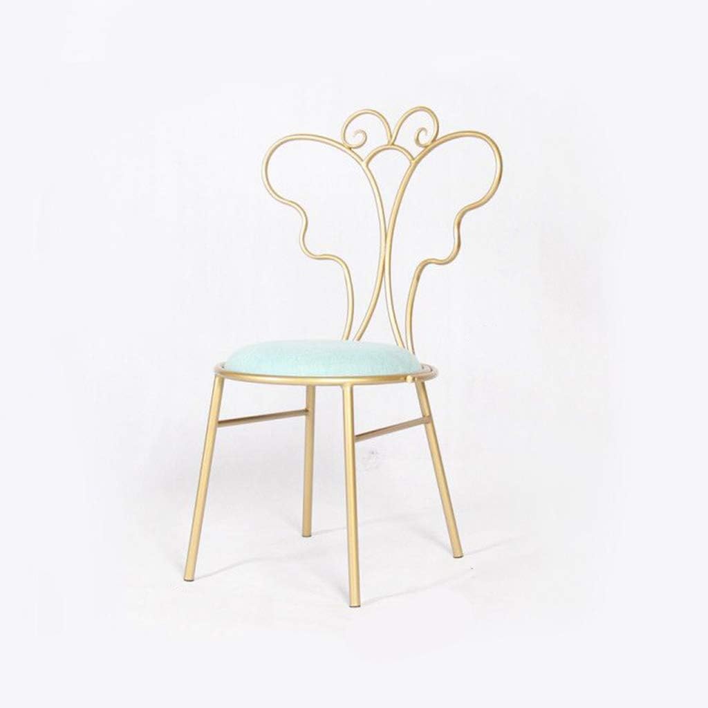Flowing Water Simple Modern Style Iron Butterfly Backrest Hight Bar Chair Stool Coffee Shop Make Up Leisure Chair,Blue