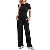 Braroz Womens 2 Piece Lounge Sets Matching Outfits Ruched Sides Tops High Waisted Pants Loungewear Tracksuit Set