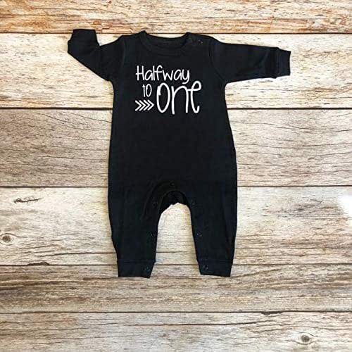 Halfway to One Baby Boy's Half Birthday Romper in Black or