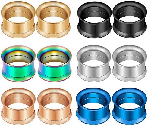 CABBE KALLO 12pcs 4G-22mm Ear Stretching Kit Tunnels Stainless Steel Screw Fit Hollow Gauges Plugs Set Double Flared Expanders Body Piercing Jewelry