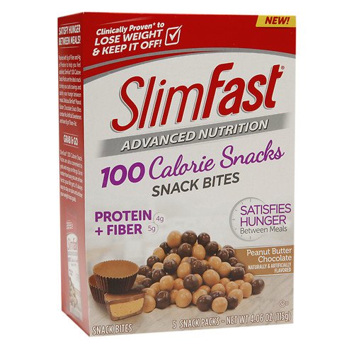 SlimFast Advanced Nutrition 100 Calorie Snacks Snack Bites, Peanut Butter Chocolate, 1 Box of 5 Individual .81 Ounce Bags