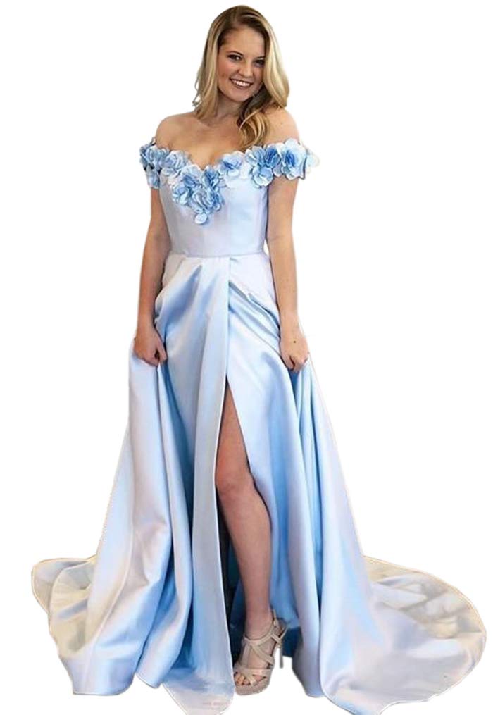 ONLYCE ALine OffShoulder Satin Appliques Long Prom Evening Dress with