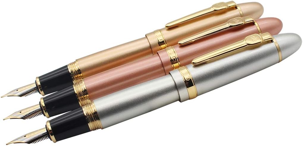 Zoohot 3 PCS Jinhao 159 Fountain Pens Medium Golden Trim Big Heavy Pen & Refill Ink Converter Business Signature Gift Collection Pen (rose gold - Image 4