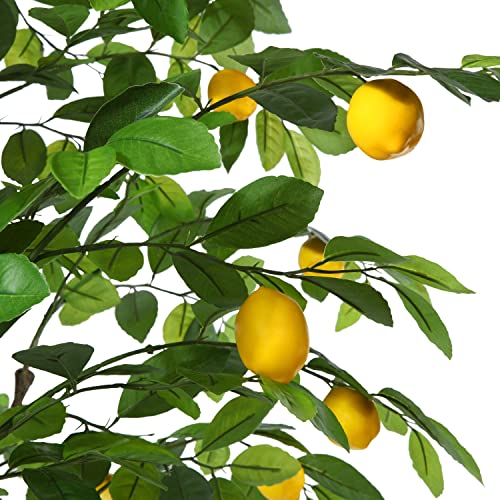Kazeila Artificial Lemon Tree, 4 Feet Fake Lemon Plant, Pre Potted Faux Lemon Tree, Plastic