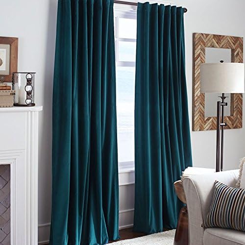 TEAL COTTON VELVET CURTAINS INCLUDING TIE BACKS, 100% BLACKOUT, FULLY LINED, PENCIL PLEAT/TAPE TOP (63 X 122)