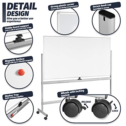 INNOVART Mobile Whiteboard 72 x 40 Inch, 360Â° Reversible Double Sided Magnetic Dry Erase Board with Portable Rolling Stand on Wheels