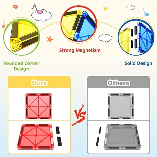 60 peças de telhas magnéticas de construção – blocos magnéticos STEM para crianças, brinquedos sensoriais para meninos e meninas a partir dos 3 anos de idade, desenvolvimento cerebral, pré-escola, jardim de infância