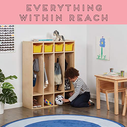 ECR4Kids Birch Streamline Classroom Locker | Hardwood Coat & Backpack Storage for Kids | 4-Section, Standard (46" H)