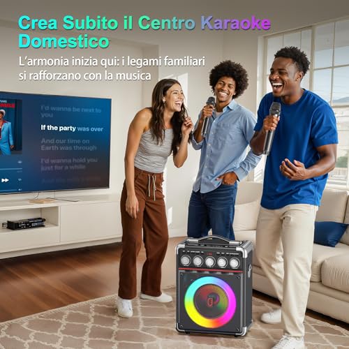 JYX Karaoke with 2 Microphone, 100 W Bluetooth Speaker, 18 Hours Autonomy, Complete Professional Karaoke, Potatile PA System and LED Light & Remote Control, Supports Bluetooth/TF/USB/AUX/TWS