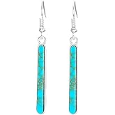Turquoise Bar Dangle Earrings for Women, Native American Southwestern Bohemian December Boho Birthstone Gift