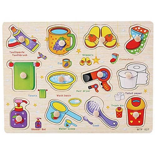 Wooden Peg Puzzle for Toddlers -Puzzles Toddler Learning Toys - 2 Piece Puzzle Set for Kids - Transportation, Daily Necessities - Shape Board Puzzles for Toddler Ages 3+, Perfect peg Board for Childr