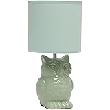 Simple Designs LT1136-SGE 12.8" Tall Contemporary Ceramic Owl Bedside Table Desk Lamp w Matching Fabric Shade for Decor, Bedr