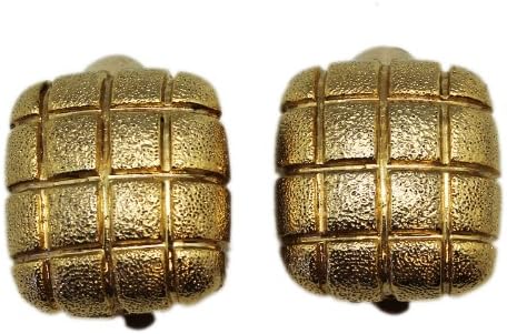 Gold Tone Pinapple Cut Square Clip On Earrings