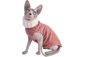 KITIPCOO Sphynx Cat Clothes Winter Warm Faux Fur Sweater Outfit, Fashion high Collar Coat for Cats Pajamas for Cats and Small Dogs Apparel, Hairless cat Shirts Sweaters (L (7.7-9.9 lbs), Pink)