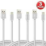 ESK (TM) 3 Pack Certified Nylon Braided 8 Pin Lightning to USB Cable (6 Feet / 2 Meters)