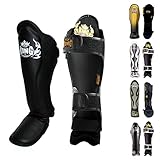 KINGTOP Top King Shin Guard Protector for Protection in Muay Thai, Boxing, Kickboxing, MMA (Black/Black,L)