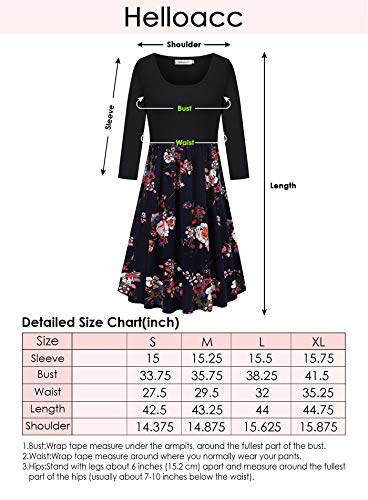 Helloacc Loose Dresses for Womenï¼ŒScoop Neck Patchwork Casual Business Work Knee-Lenth Dress Color Block Outdoor Active Tshirt Dress Soft Breathable Church Tea A Line Dress Navy Red Rose Patterned L