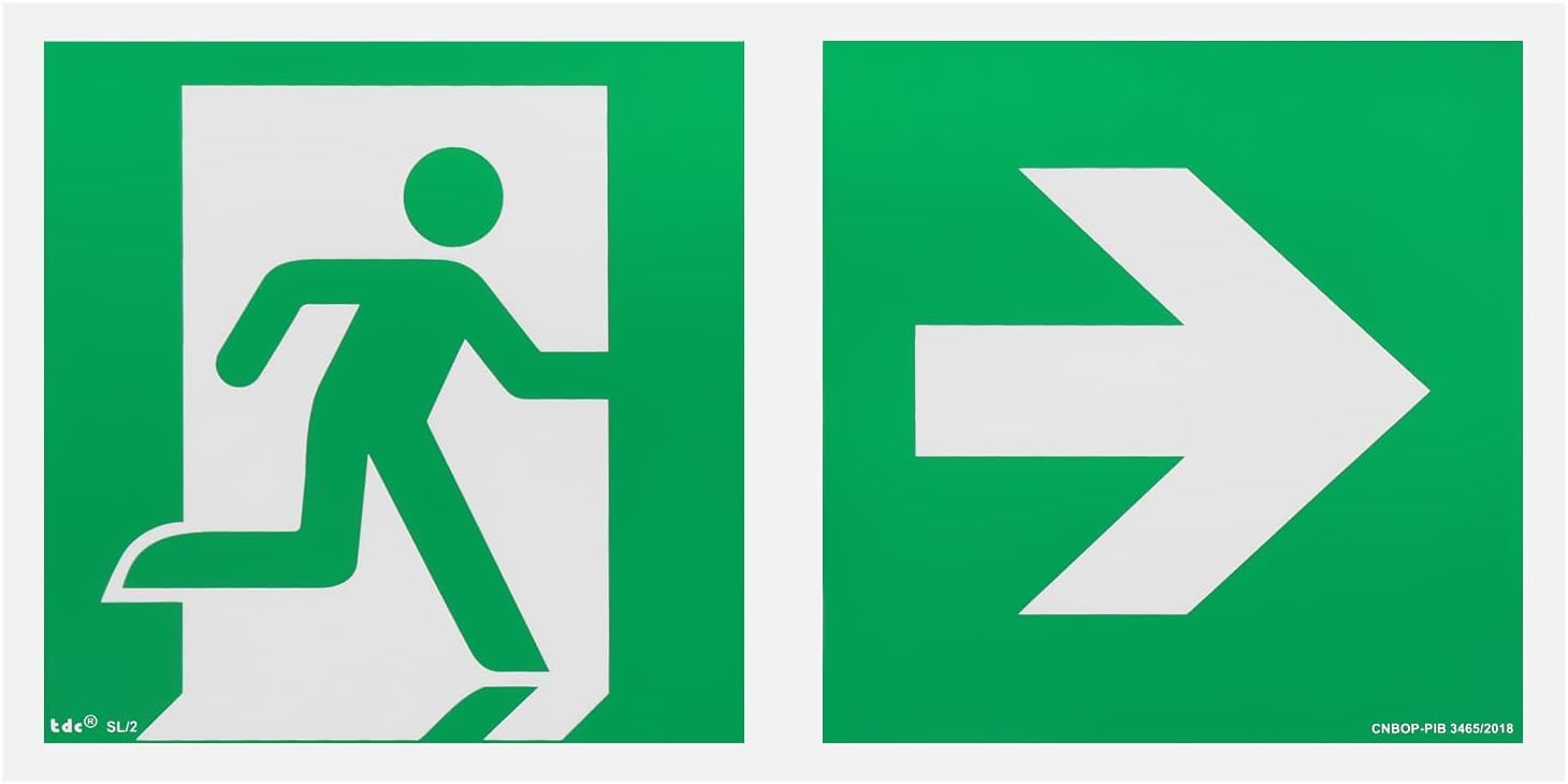 notlok Safety Work Fire Exit Sign, 15 x 30 cm, Fluorescent PVC, Green Yellow, Emergency Exit Right and Arrow to the Right — image 1
