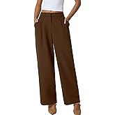 QINSEN Wide Leg Dress Pants for Women High Waisted Wrinkle Free Work Pants with Pockets Casual Slack Brown XL (30.5" Inseam)