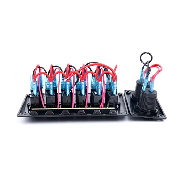 Amarine-made-6-Gang-Red-LED-Indicators-Rocker-Circuit-Breaker-Waterproof-Marine-Boat-Rv-Switch-Panel-Combined-with-Dual-USB-12v-Power-Adapter-Panel-PN-CB6-R-CB1S1S2
