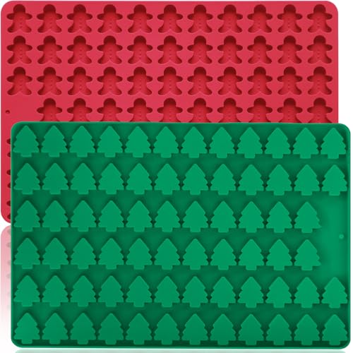 Christmas Mini Candy Molds with Xmas Tree and Gingerbread Man Shaped, 152 Cavity Non-Stick Food Grade DIY Handmade Set for Gummy Jelly Dog Treat Wax Melt Gifts Baking Supplies