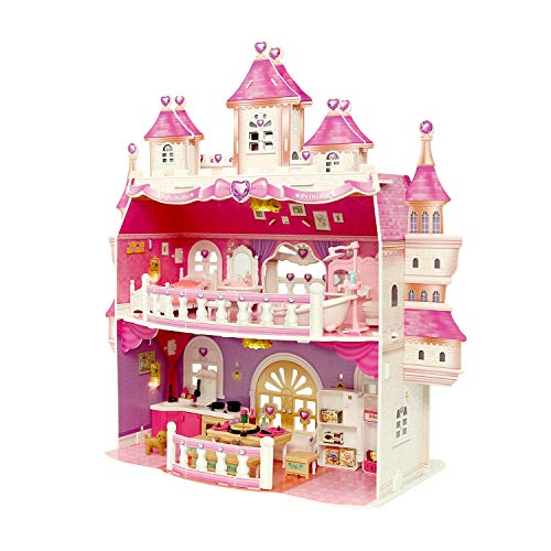 Puppenhaus, Groß 2 Spielebenen Puppen Häuser mit Möbel und Zubehör für Mädchen, Kinder Spielzeug Dollhouse mit LED licht…