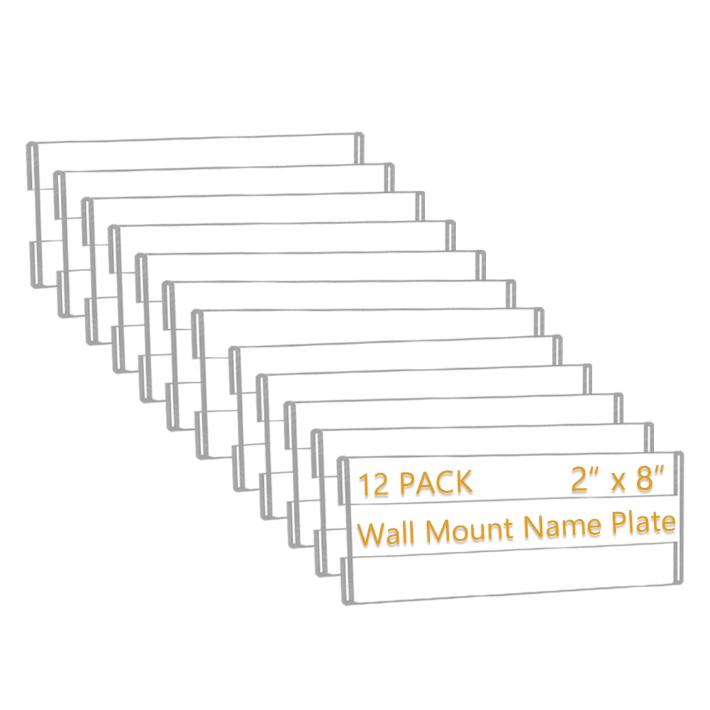 Photo 1 of 12 Pack 8"W x 2"H Acrylic Office Name Plates Name Labels for Wall, Clear Sign Holder for Wall Display, with Adhesive Backing