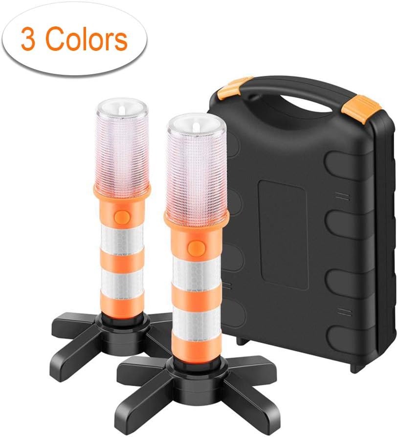 2 x Car Emergency Lights, MASO Super Bright LED Roadside Flares Red