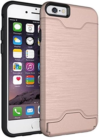 iPhone 6/6s Case, Yomanic Shockproof Slim Fit Dual Layer Protection Card Slot Holder Hybrid Cover with Kickstand for iPhone 6/6s 4.7inch Shockproof Cover (Rose Gold)