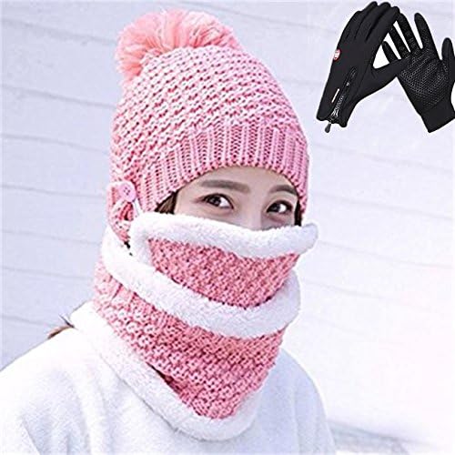 wybs 3-Pieces Winter Beanie Hat Scarf Mask Set, Warm Thick Slouchy Knit Cap &amp; Scarf Winter Hat Scarves Three Sets Of Men and Women Wool Plus Cashmere Warm Needle (2)