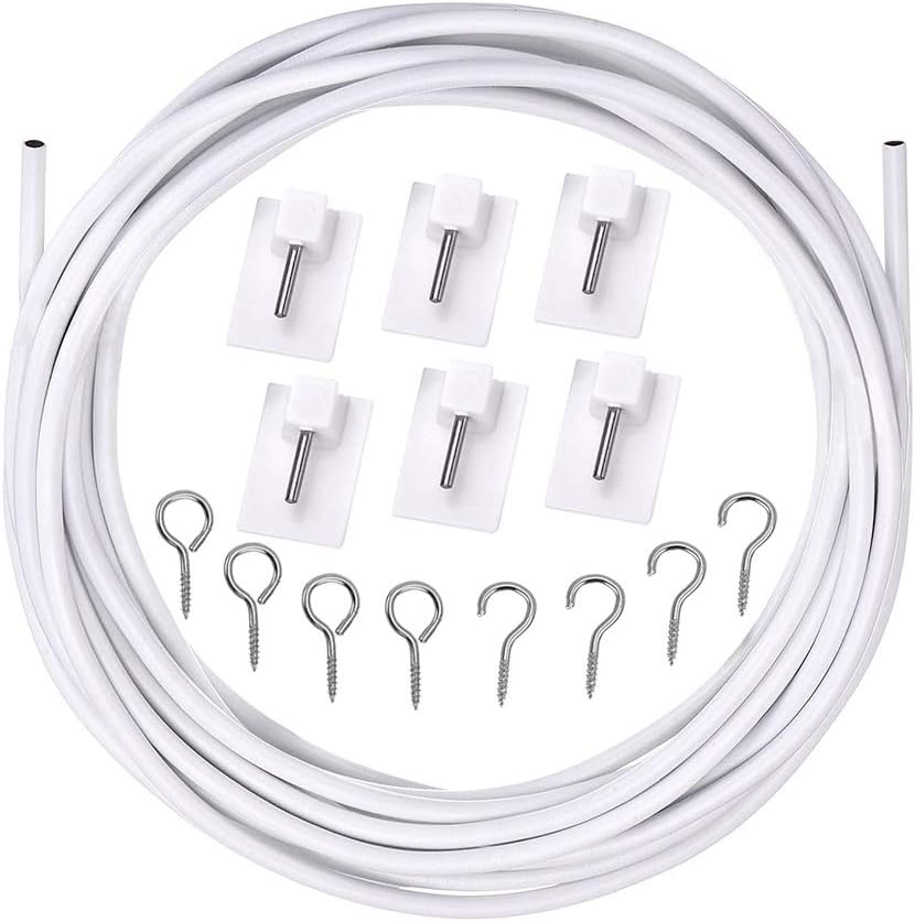 XCOZU Curtain Wire with Self-adhesive Hooks, Net Curtain Wire, Net Curtain Wire and Hook Set