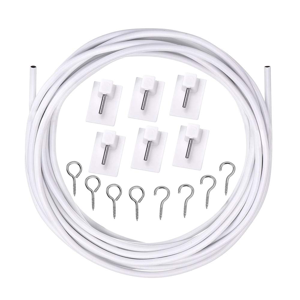 XCOZU Curtain Wire with Self-adhesive Hooks, Net Curtain Wire, Net Curtain Wire and Hook Set, Curtain Wire Hooks and Eyes Net Curtain Rods Hanging Cord Kit(3 Meters, 4 Pairs)