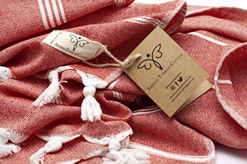 Smyrna Classical Series Original Turkish Beach Towel | 100% Cotton, Prewashed, 37 x 71 Inches | Peshtemal and Turkish Bath Towel for SPA, Beach, Pool, Gym and Bathroom (Coral) - Thumbnail 2