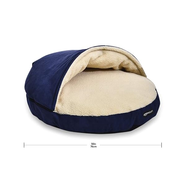 AMAZON BASICS PET CAVE BED FOR DOG, WITH REMOVAL NESTING CAVE COVER, FITS UP TO 35LBS PETS, 30 X 30 X 12.5 INCHES, BLUE