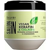 Salon In by Recamier - Vegan Keratin Hair Treatment Mask | Vegan Keratin & Collagen Hair Recharge Intensive Mask | Cruelty-Free | 17.6 oz / 500 g