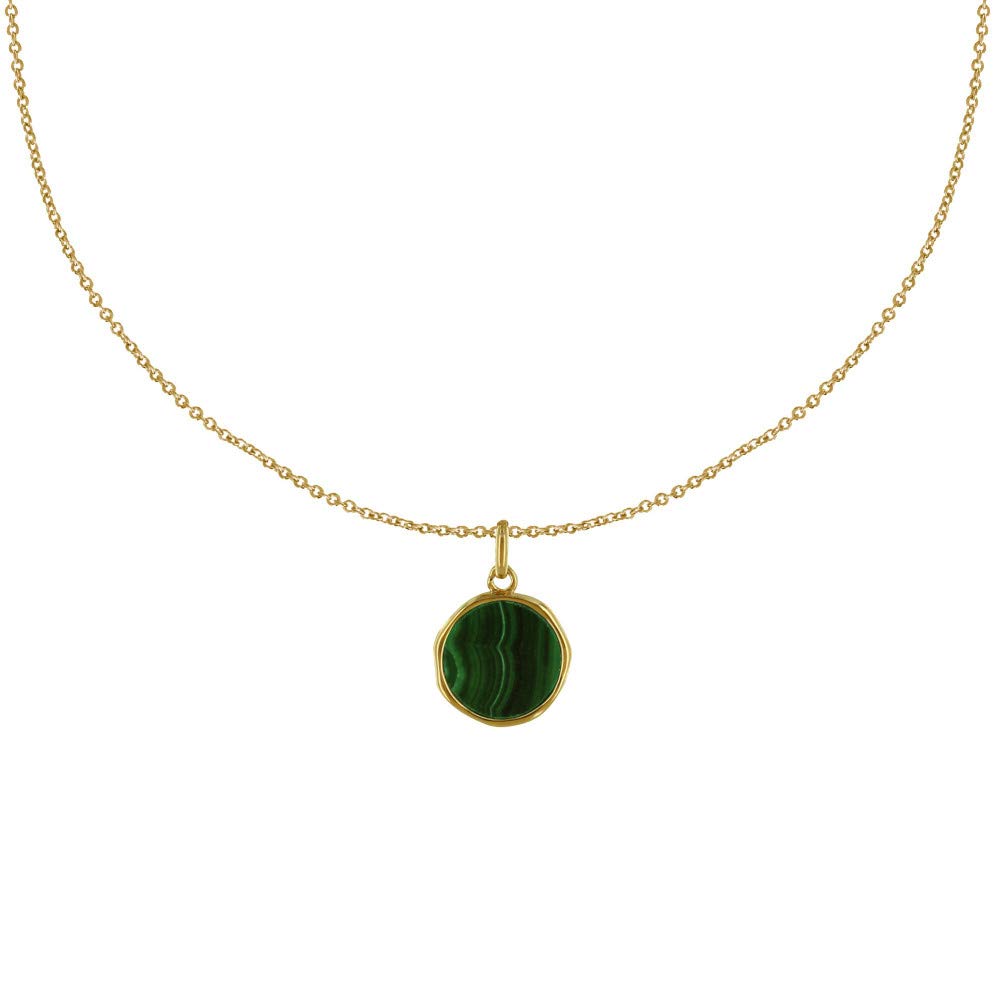 LES POULETTES BIJOUX - Gold Plated Necklace Round Medal Malachite
