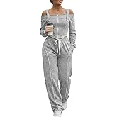 CHICME Two Pieces Sets for Women Spring Cold Shoulder Long Sleeve Tops Wide Leg Pants Matching Lounge Sets Airport Outfit