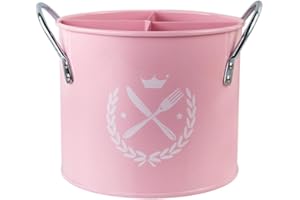 CATIEBYE Multi-grid Cutlery Holder with Drain, Utensil Organizer for Home Kitchen, Pink Tableware Storage