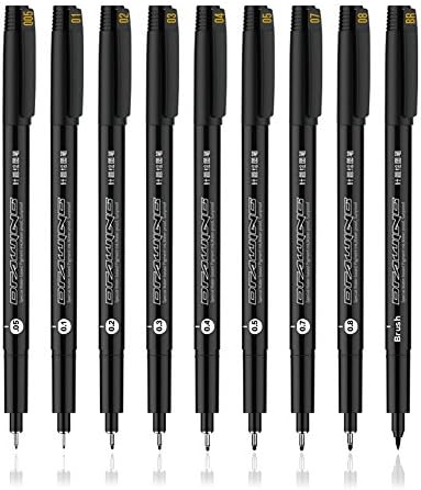 Set of 9 Black Micro-Pen Fineliner Ink Pens - Fine Point Drawing Pen, Waterproof Archival ink - Multiliner - Sketching, Anime, Artist Illustration, Technical Drawing, Office Documents, Scrapbooking