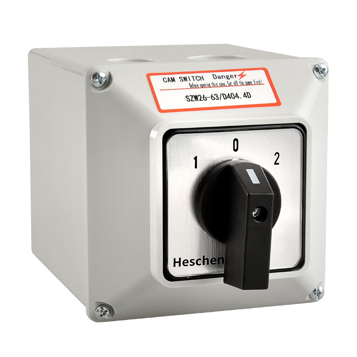 Heschen Universal Rotary Changeover Switch SZW26-63/D404.4D 660V 63A ON-OFF-ON 3 Position 4 Phase 16 Terminals with Master Switch Exterior Box, Suitable For AC Circuit Conversion