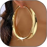 Big Gold Chunky Hoops Earrings for Women Trendy Large Wide Post Thick Drop Dangle Earrings Minimalist Statement Earrings Party Jewelry Gift