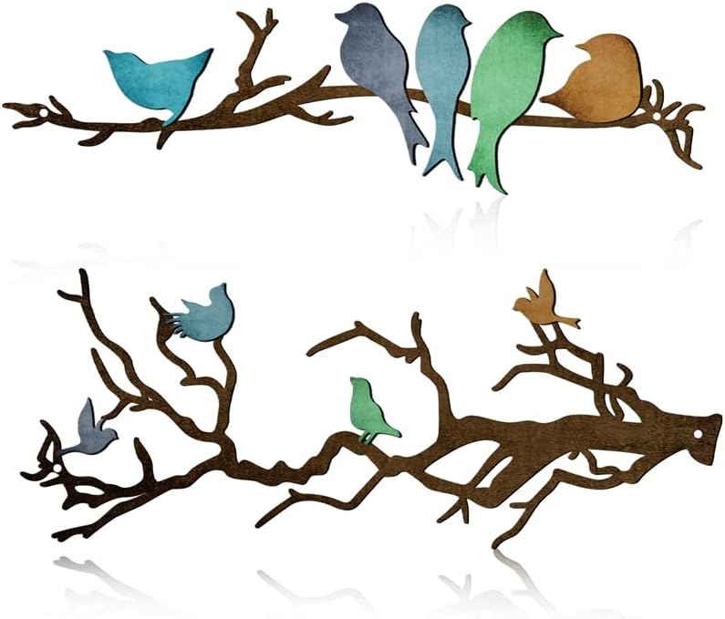 Plaques & Wall Art - Auidy_6TXD Metal Bird Wall Art Birds on Branch Wall Decor, Metal Wall Sculpture Birds Silhouette Rustic Bird Tree Leaf Wall Decor for Living Room Garden Balcony Home Outdoor Decor